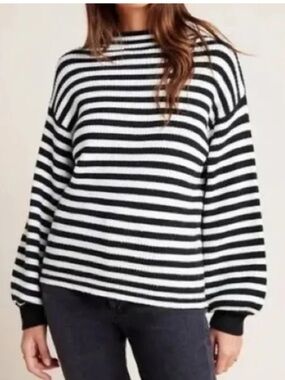 Anthropologie Black and White Striped Ribbed Knit Top